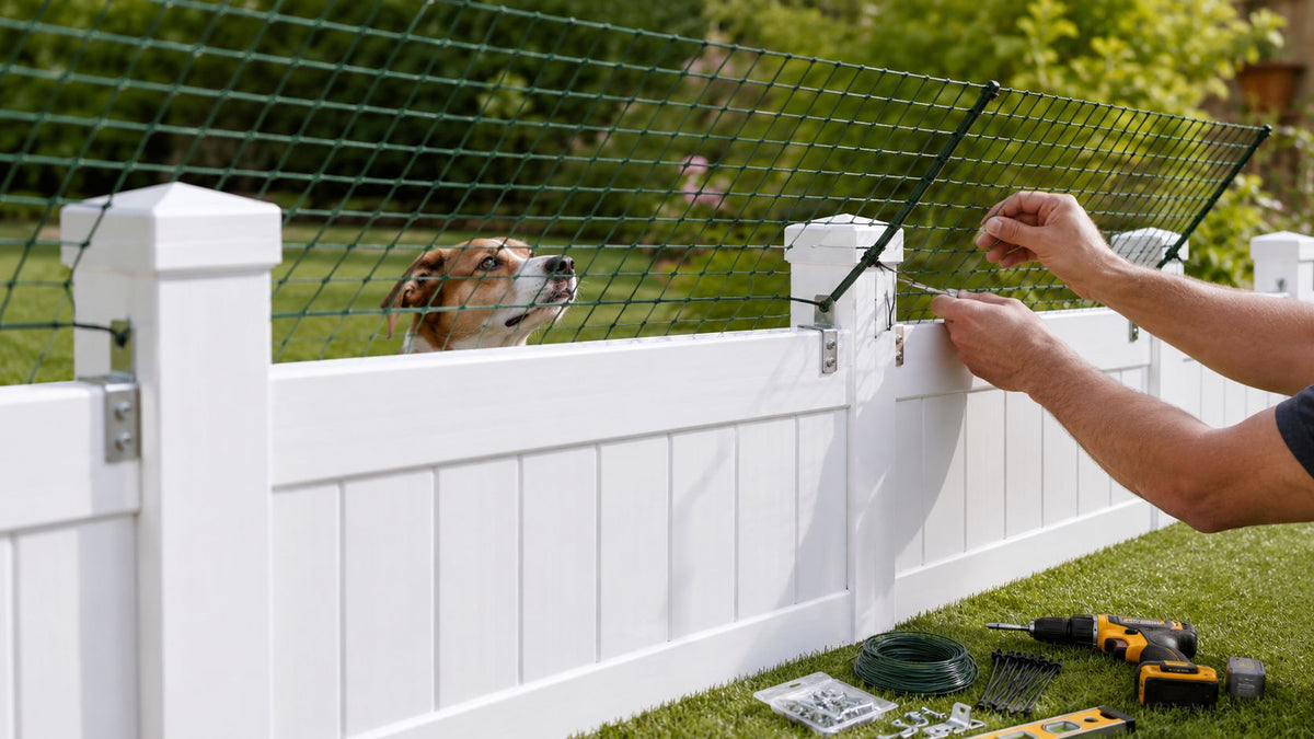 Rete antiscavalcamento cani su recinzioni in PVC