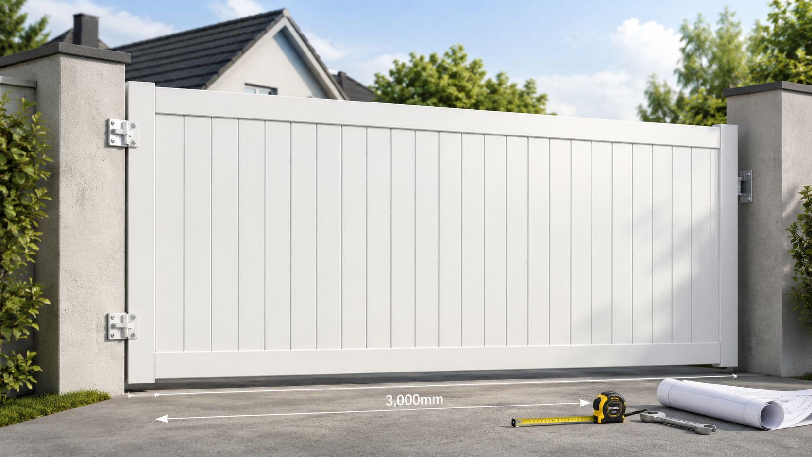 Cancello battente 1 anta 3 metri in PVC guida completa